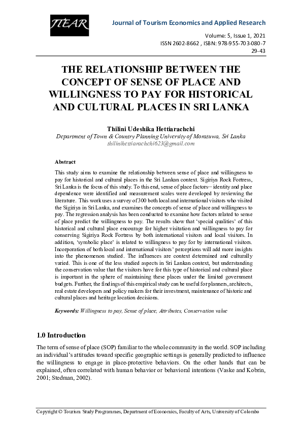 (PDF) The Relationship Between the Concept of Sense of Place and ...