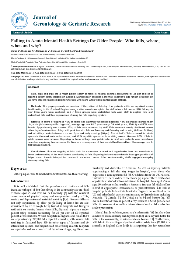 (PDF) Falling in Acute Mental Health Settings for Older People: Who ...