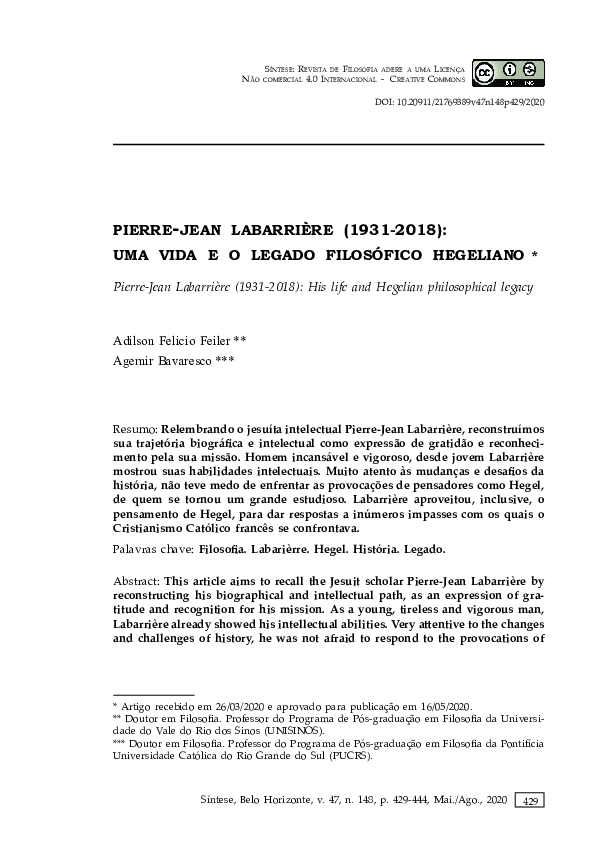 (PDF) PierreJean Labarrière (19312018) Uma Vida e O Legado