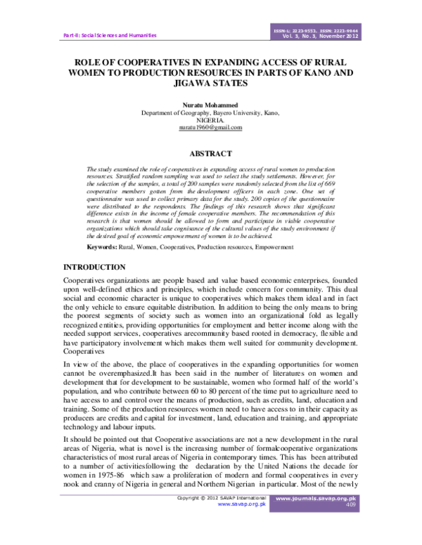 (PDF) Role of Cooperatives in Expanding Access of Rural Women to ...