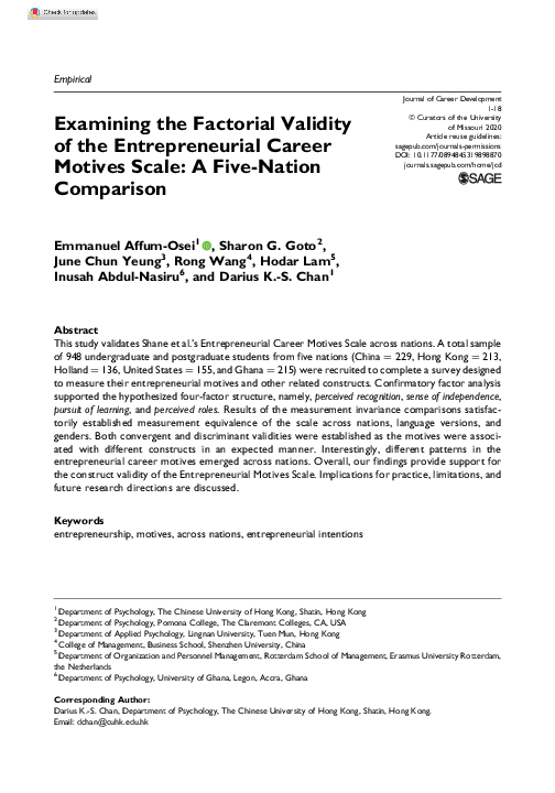 (PDF) Examining the Factorial Validity of the Entrepreneurial Career ...