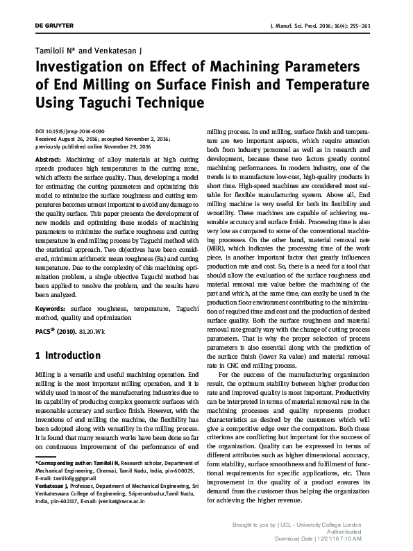 (PDF) Investigation on the effect of Machining Parameters on the Corner ...