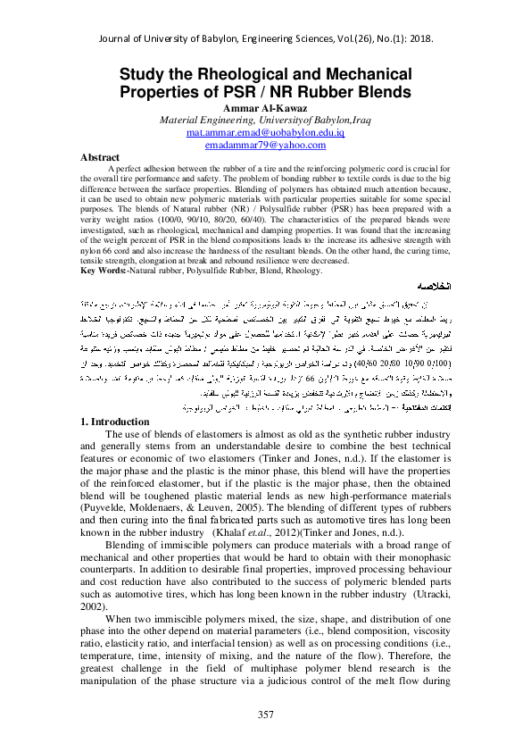 (PDF) Study the Rheological and Mechanical Properties of PSR / NR ...