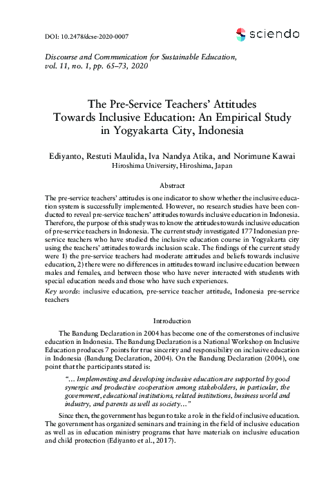 (PDF) The Pre-Service Teachers’ Attitudes Towards Inclusive Education ...