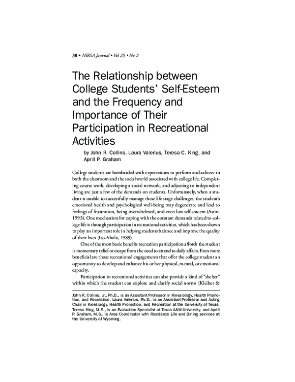 (PDF) The Relationship between College Students' Self-Esteem and the ...