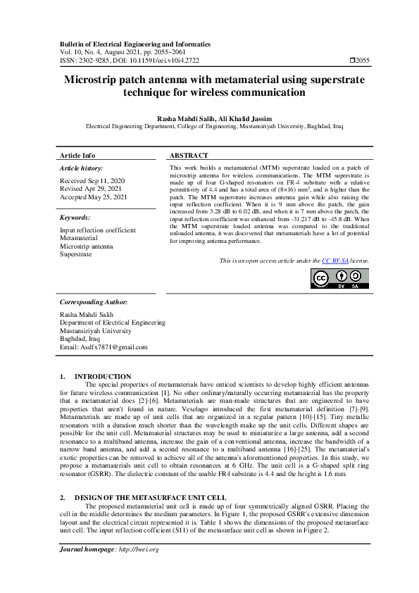 (PDF) Microstrip patch antenna with metamaterial using superstrate ...