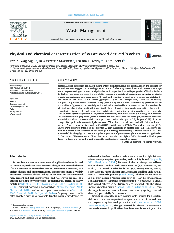 (PDF) Physical and chemical characterization of waste wood derived biochars