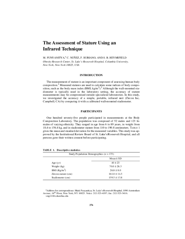 (PDF) The Assessment of Stature Using an Infrared Technique