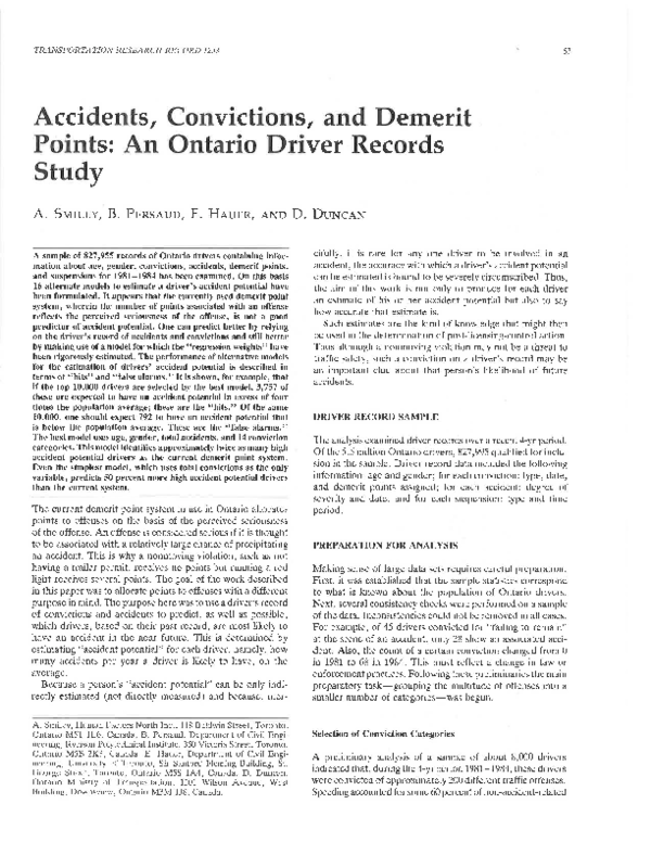(PDF) Accidents, Convictions, and Demerit Points An Ontario Driver