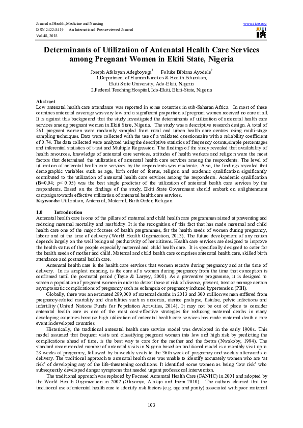 (PDF) Determinants of Utilization of Antenatal Health Care Services ...