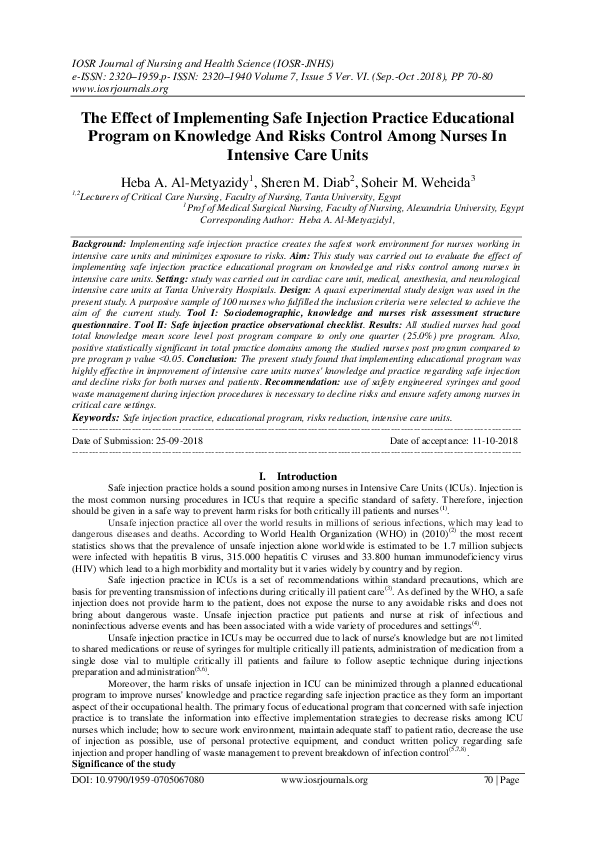(PDF) The Effect of Implementing Safe Injection Practice Educational ...