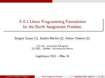 (PDF) A 0–1 linear programming formulation for the Berth Assignment Problem