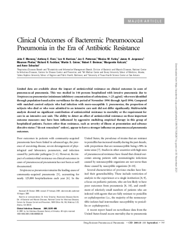 (PDF) Clinical Outcomes of Bacteremic Pneumococcal Pneumonia in the Era ...
