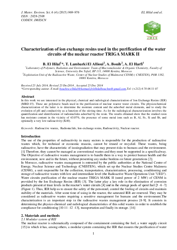 (PDF) Characterization of ion exchange resins used in the purification ...