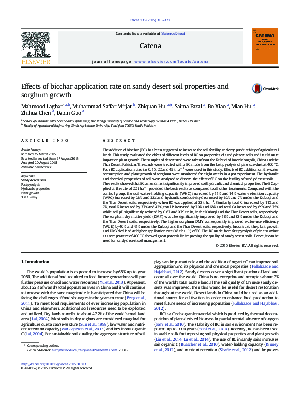 (PDF) Effects of biochar application rate on sandy desert soil ...