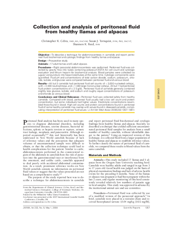 (PDF) Collection and analysis of peritoneal fluid from healthy llamas ...