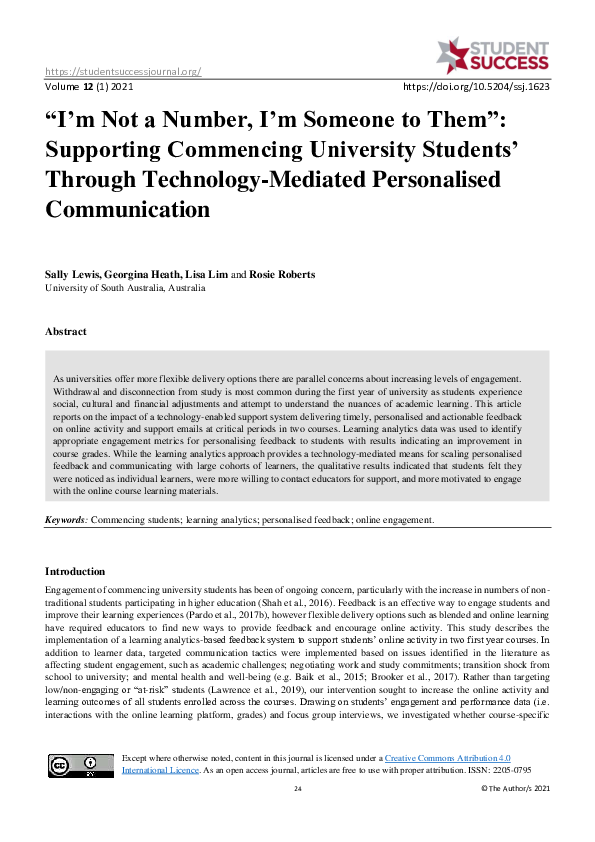 (PDF) “I’m Not a Number, I’m Someone to Them”: Supporting Commencing ...