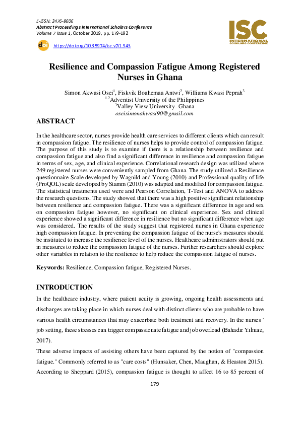(PDF) Resilience and Compassion Fatigue Among Registered Nurses in Ghana