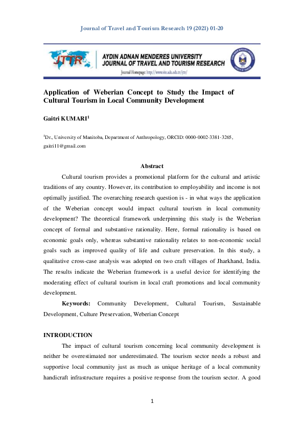(PDF) Application of Weberian Concept to study the impact of cultural ...