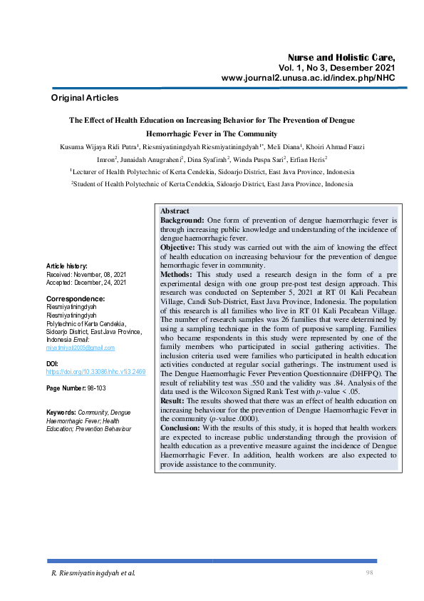 (PDF) The Effect of Health Education on Increasing Behavior for the ...