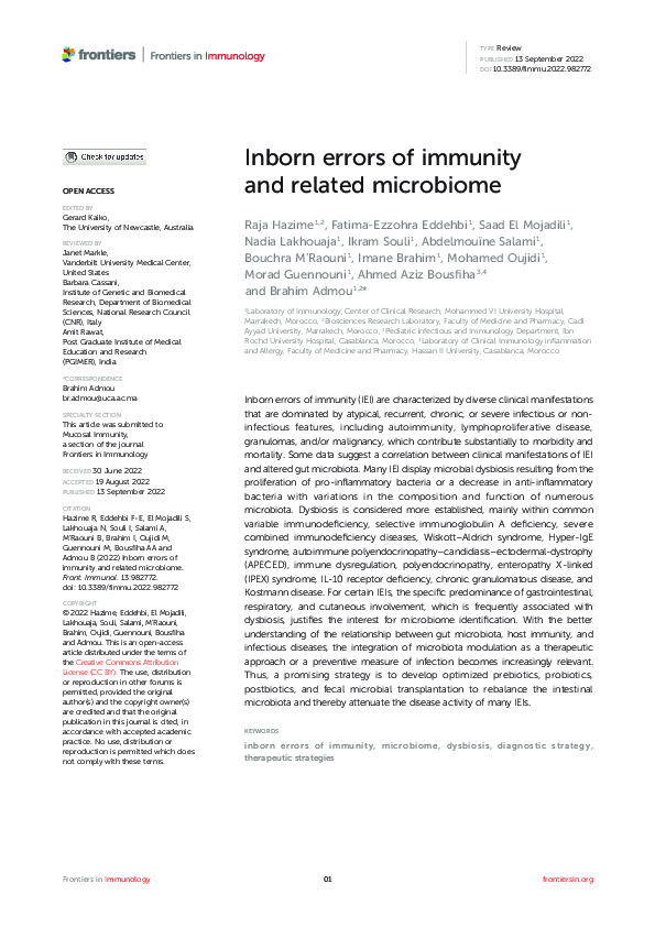 (PDF) Inborn errors of immunity and related microbiome