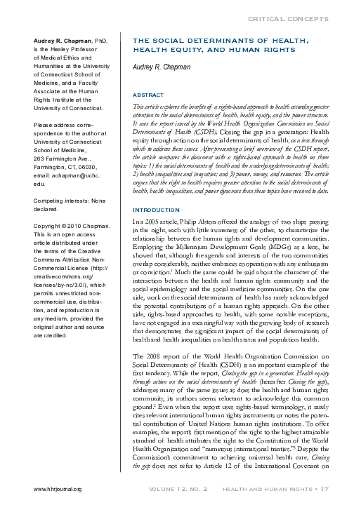 (PDF) The Social Determinants of Health, Health Equity, and Human Rights
