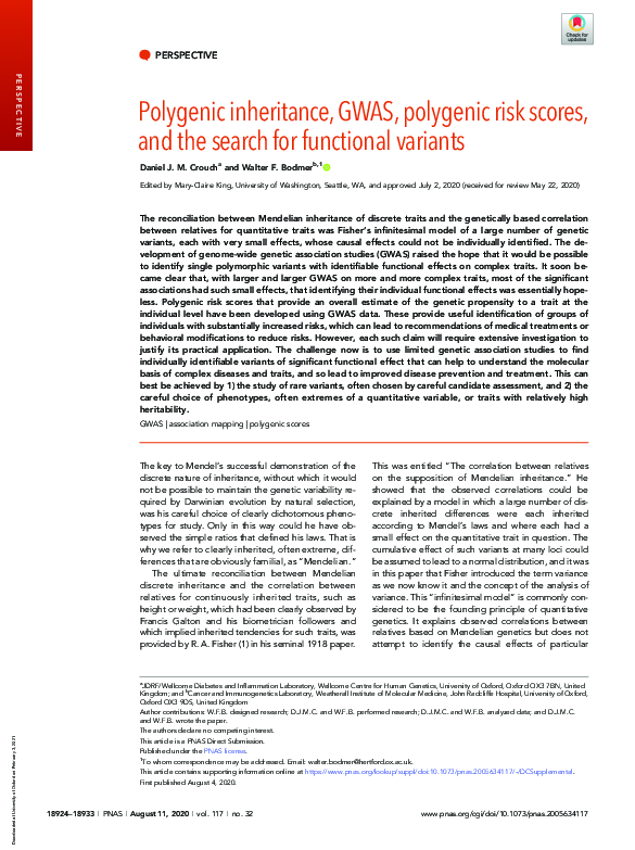 (PDF) Polygenic inheritance, GWAS, polygenic risk scores, and the ...