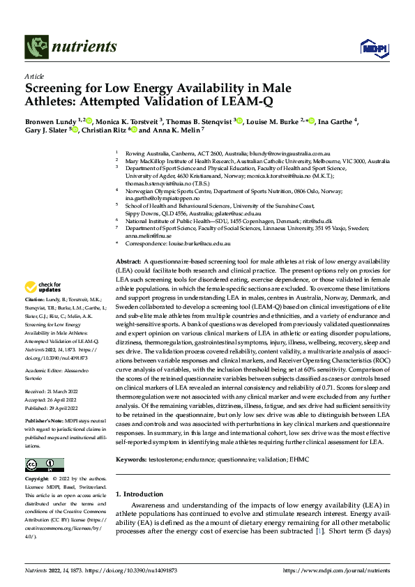 (PDF) Screening for Low Energy Availability in Male Athletes Attempted
