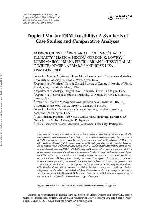 (PDF) Tropical Marine EBM Feasibility: A Synthesis of Case Studies and ...