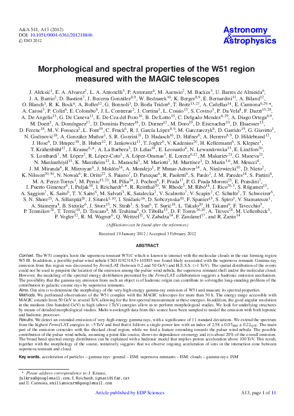 (PDF) Morphological and spectral properties of the W51 region measured ...