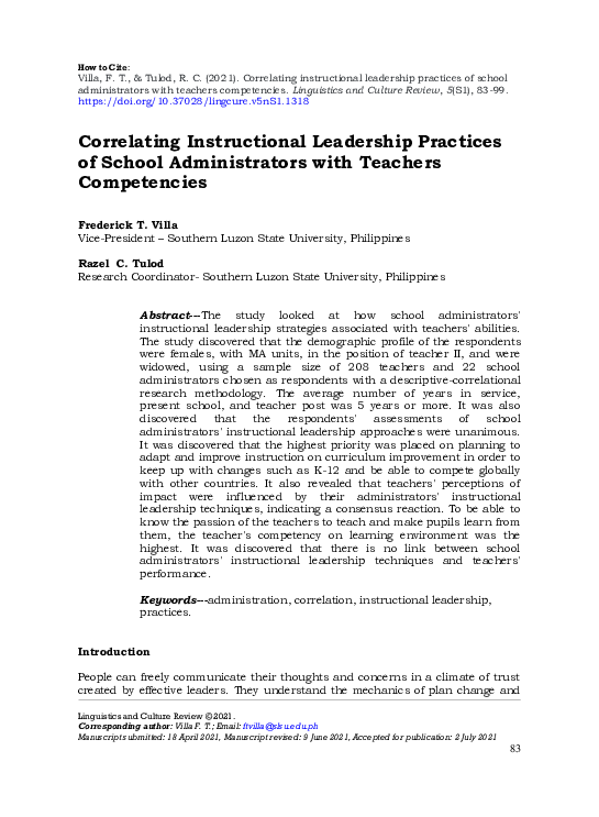 (PDF) Correlating instructional leadership practices of school ...