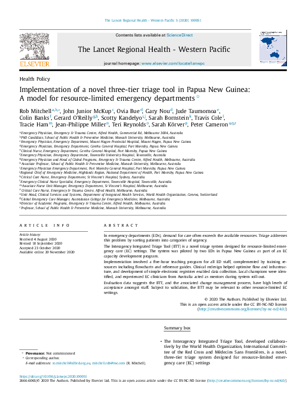 (PDF) Implementation of a novel three-tier triage tool in Papua New ...