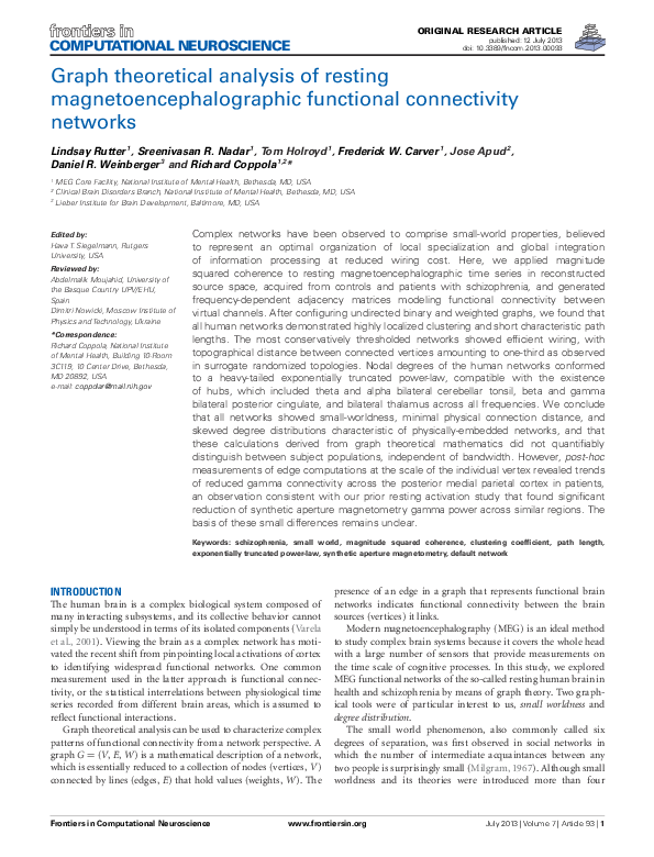 (PDF) Graph theoretical analysis of resting magnetoencephalographic ...