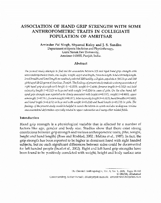 (PDF) Association of Hand Grip Strength with some Anthropometric Traits ...