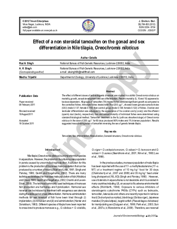 (PDF) Effect of a non steroidal tamoxifen on the gonad and sex ...