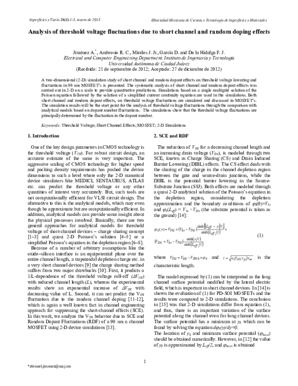(PDF) Analysis of threshold voltage fluctuations due to short channel ...