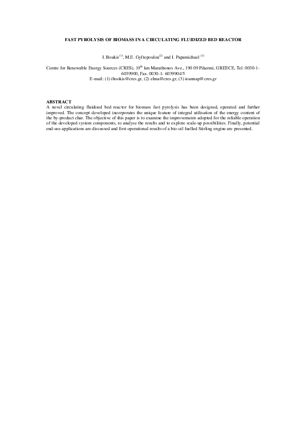 (PDF) Fast pyrolysis of biomass in a circulating fluidised bed reactor