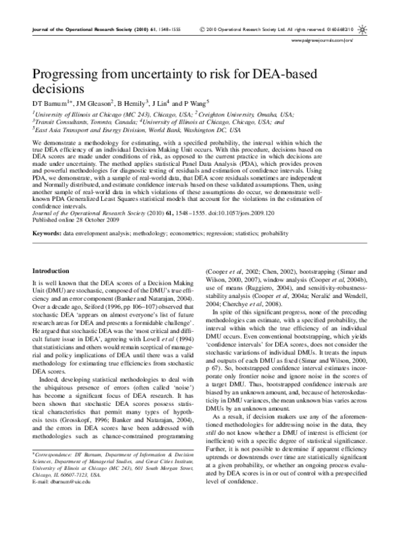 (PDF) Progressing from uncertainty to risk for DEA-based decisions