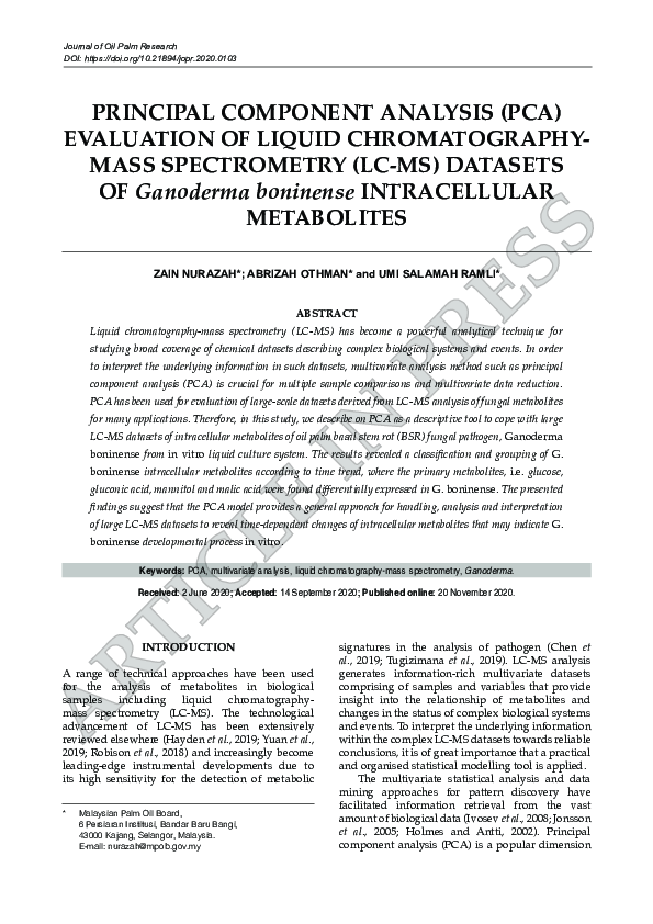 (PDF) PRINCIPAL COMPONENT ANALYSIS (PCA) EVALUATION OF LIQUID ...