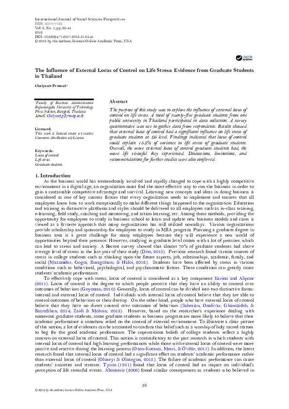(PDF) The Influence of External Locus of Control on Life Stress ...