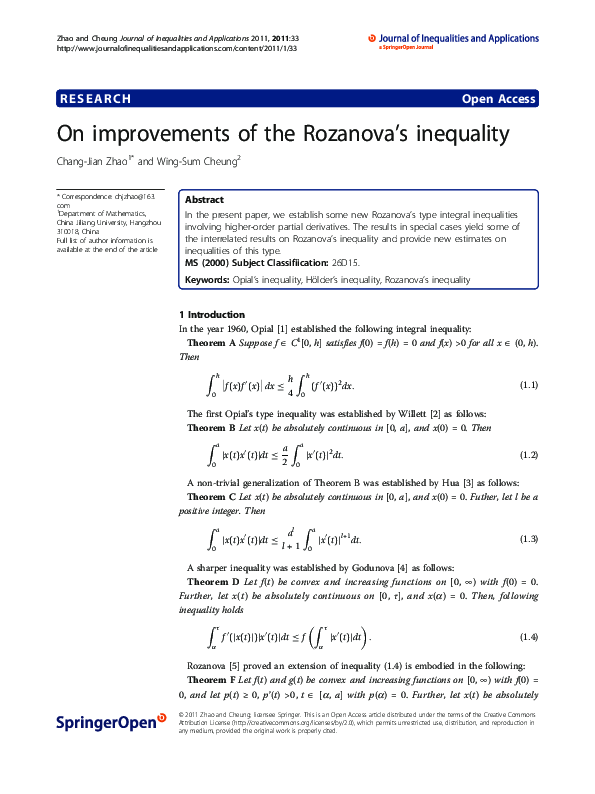 (PDF) On improvements of the Rozanova's inequality