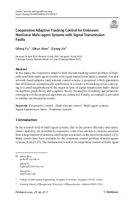 (PDF) Cooperative Adaptive Tracking Control for Unknown Nonlinear Multi ...