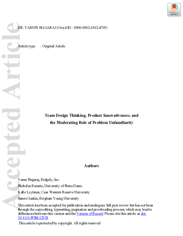 (PDF) Team Design Thinking, Product Innovativeness, and the Moderating ...