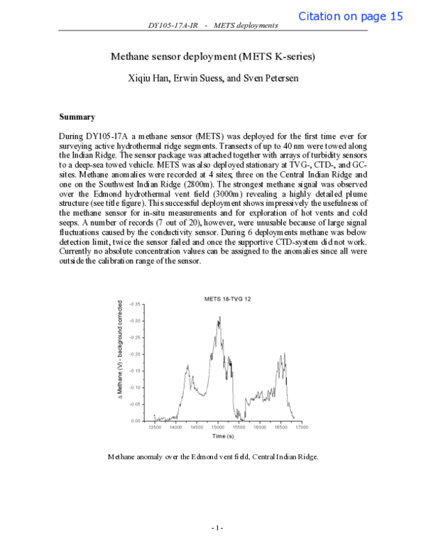 (PDF) In-situ detection of methane plume using METS methane sensor on ...
