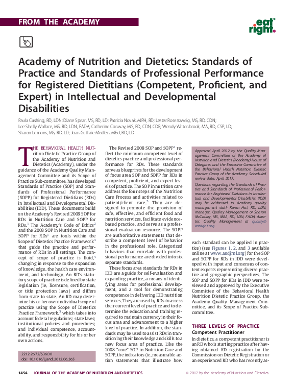 (PDF) Academy of Nutrition and Dietetics: Standards of Practice and ...