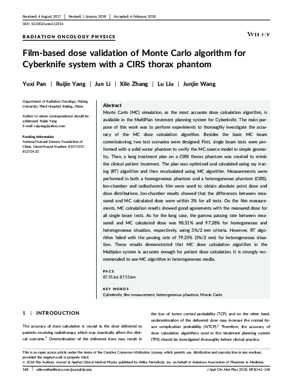 (PDF) Film-based dose validation of Monte Carlo algorithm for ...