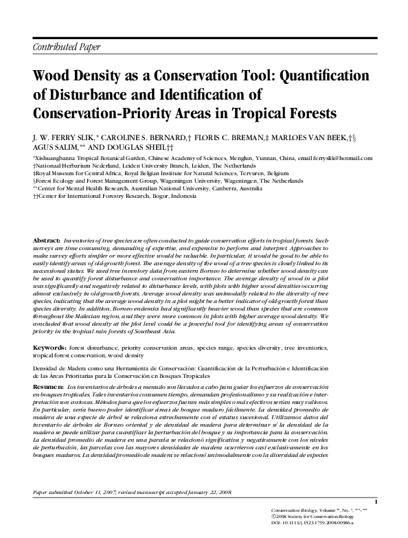 (PDF) Wood Density as a Conservation Tool Quantification of