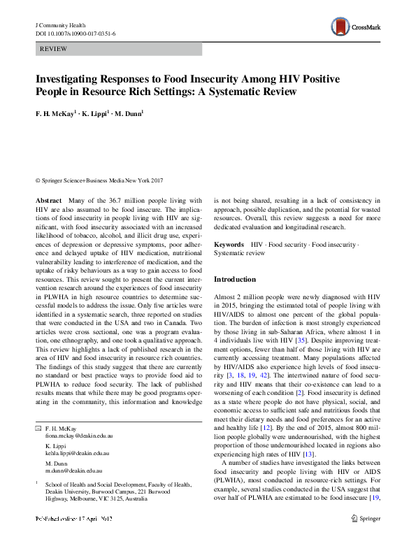 (PDF) Investigating Responses to Food Insecurity Among HIV Positive ...