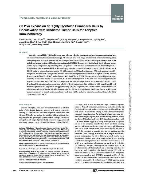(PDF) Ex Vivo Expansion of Highly Cytotoxic Human NK Cells by ...