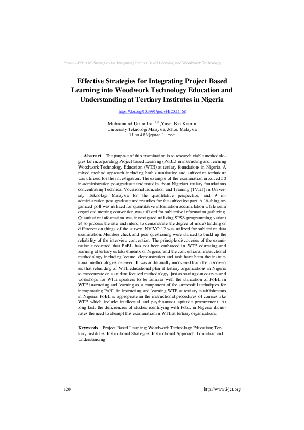 (PDF) Effective Strategies for Integrating Project Based Learning into ...